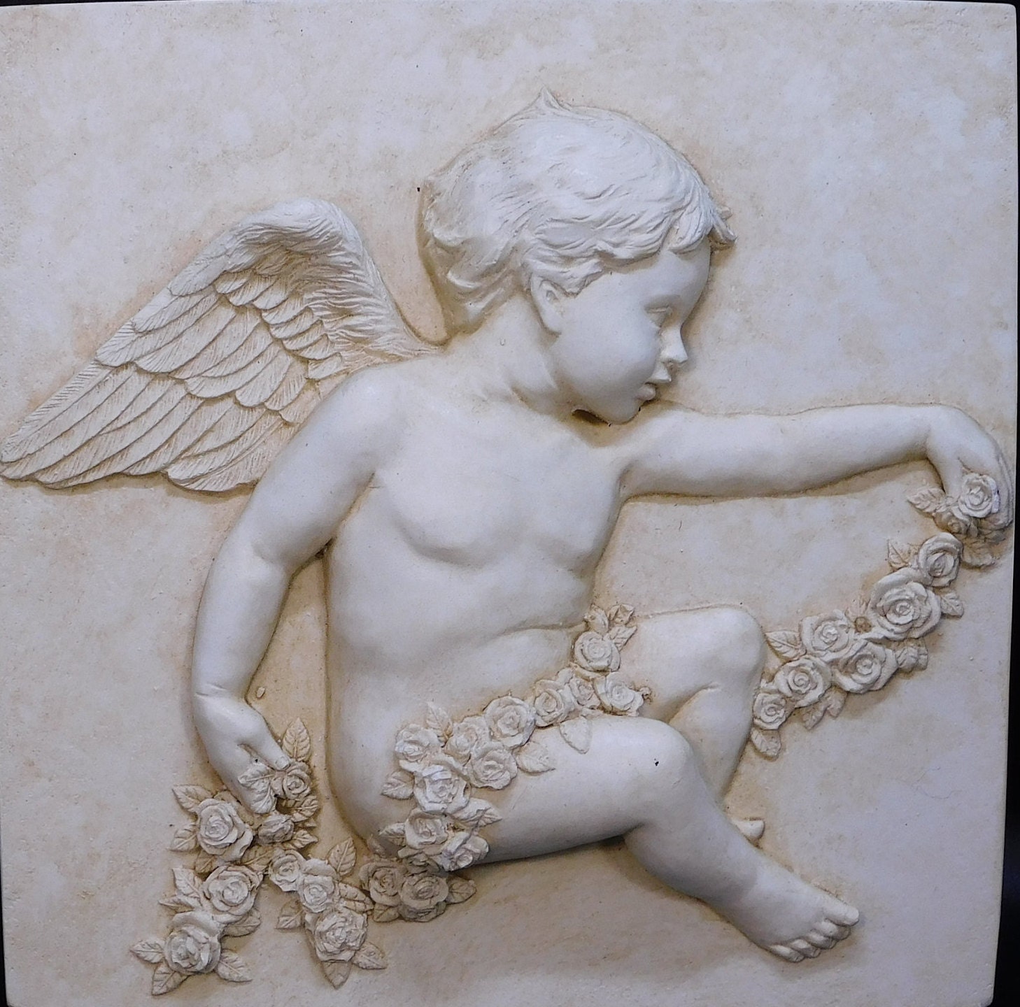 Vintage Plaster wall Plaque A Winged Cherub Etsy