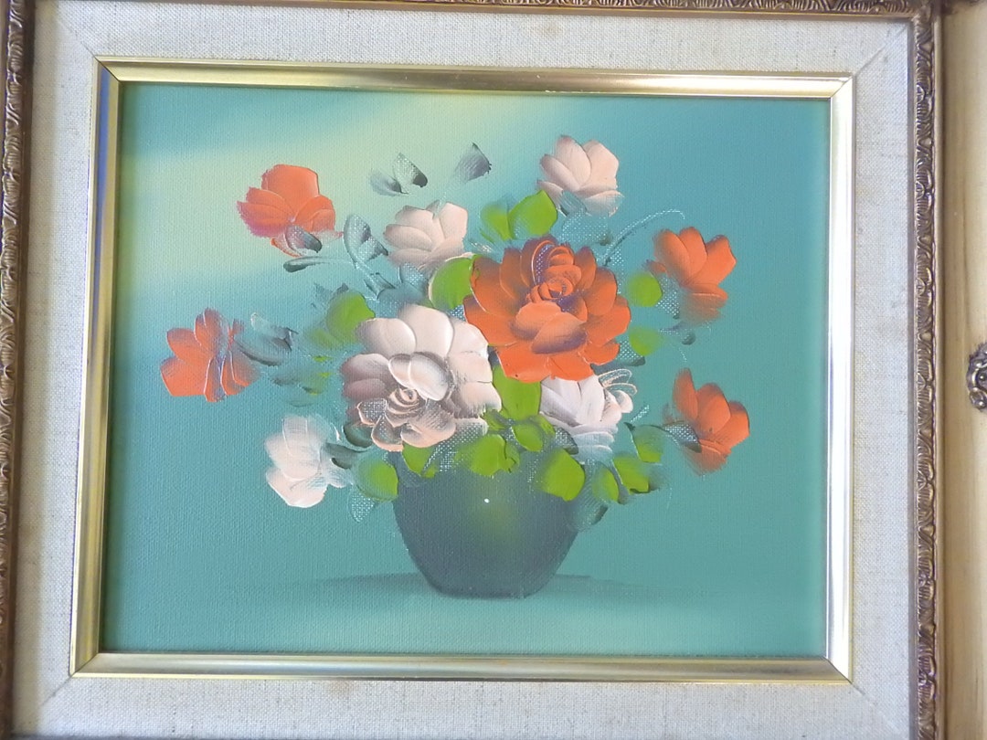 花瓶のバラ、キャンバスに油彩 - Etsy 日本