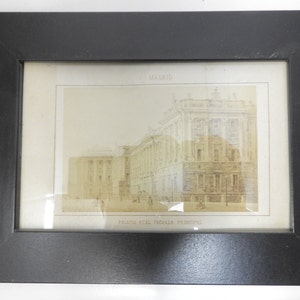 cartolina antica incorniciata, incollata su carta e inscritta nei colori bianco e marrone del soggetto spagnolo Madrid, palacio real fachada principal