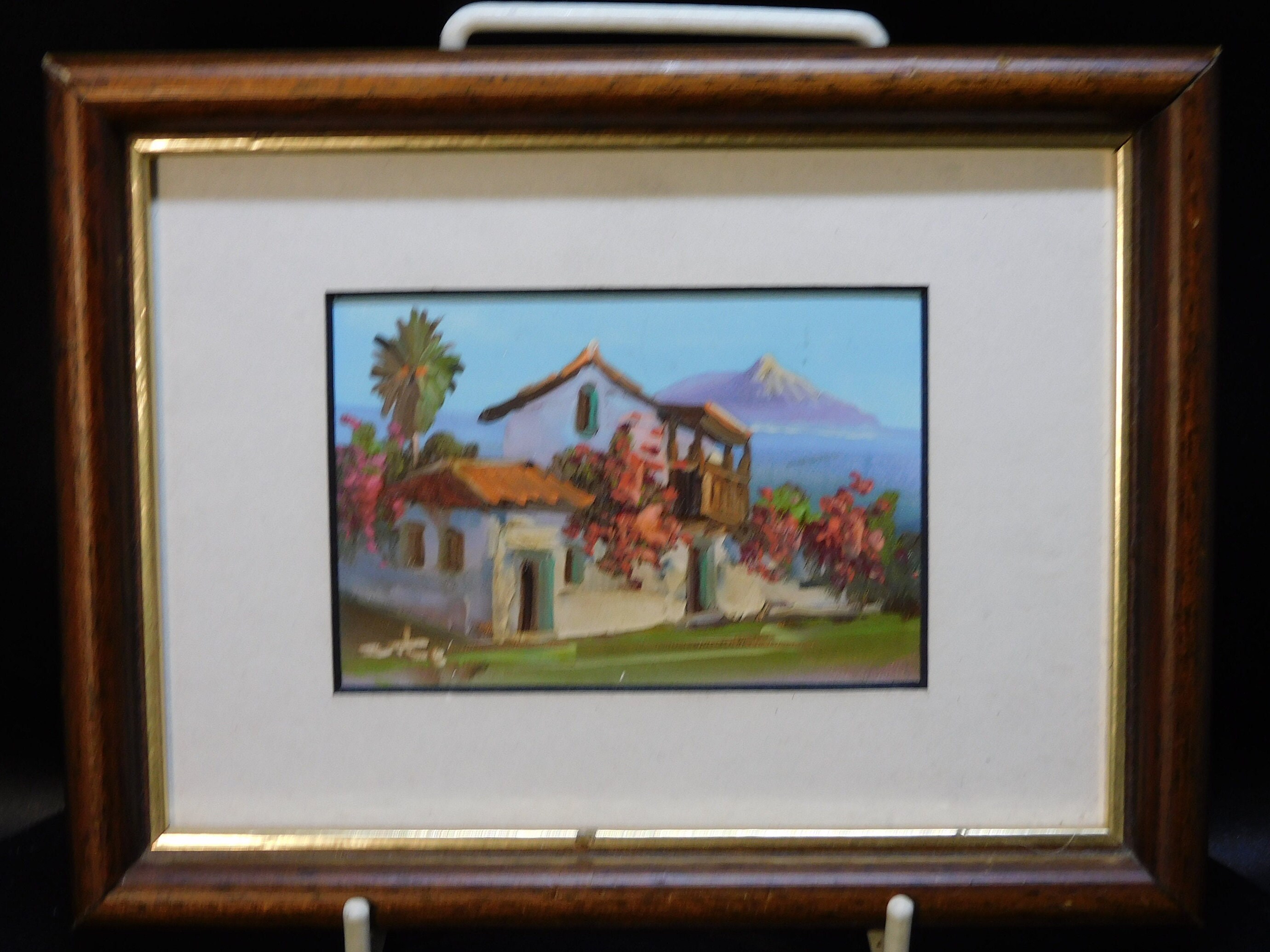 サイン入りミニチュア油絵：イタリアの海岸沿いの別荘の風景 - Etsy 日本