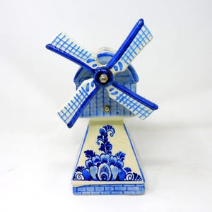 Vintage Delft Blue Windmill Music Box: Hand-Painted Chinoiserie, 1960s Holland