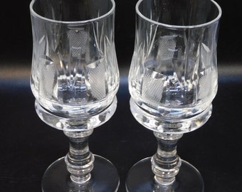 ヴィンテージクリスタルワイングラス：ダイヤモンドカットグラス、4個