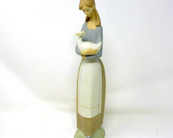Lladro Girl with Duck Figurine: Matte Spanish Porcelain, Vintage Collectible