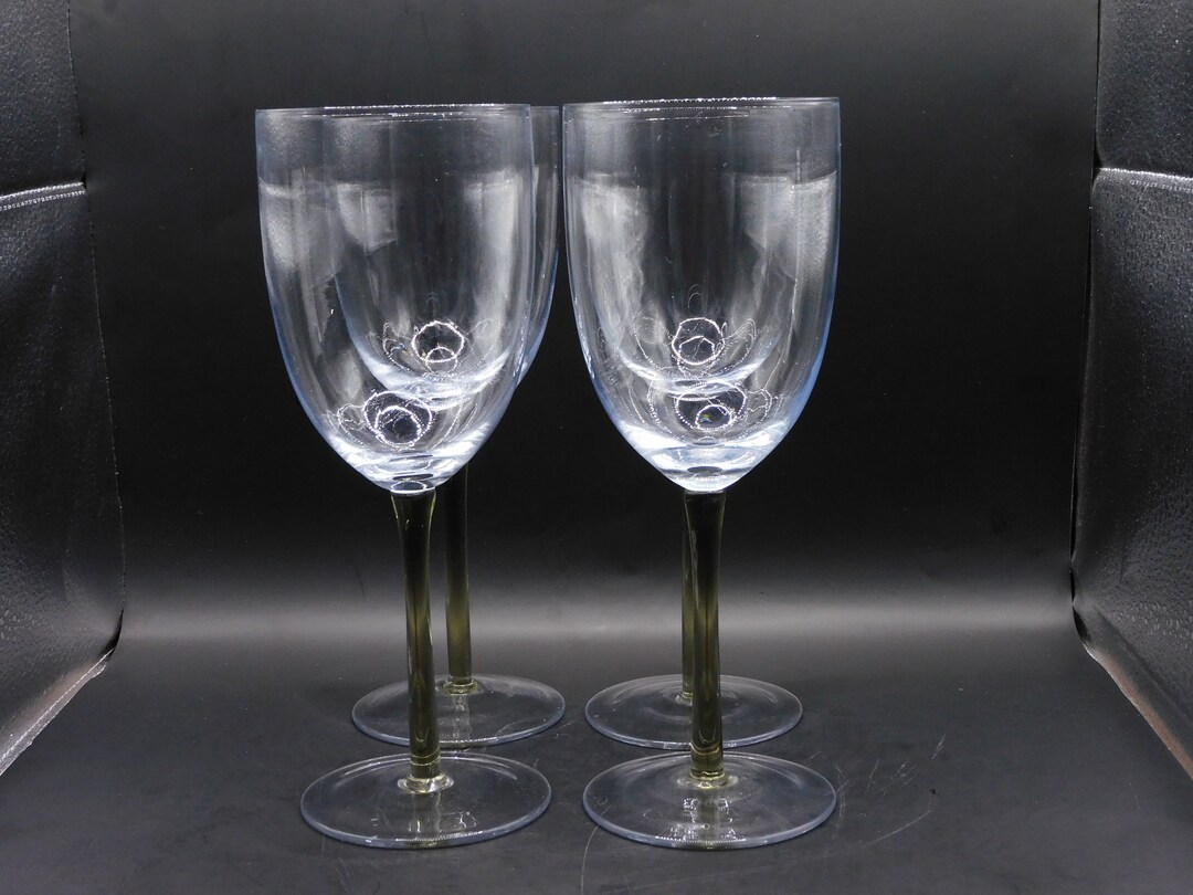 4 Long Stem Wine Glasses, Vintage Glassware, Grey Stem Wine Glasses, Decorative Wine Glasses