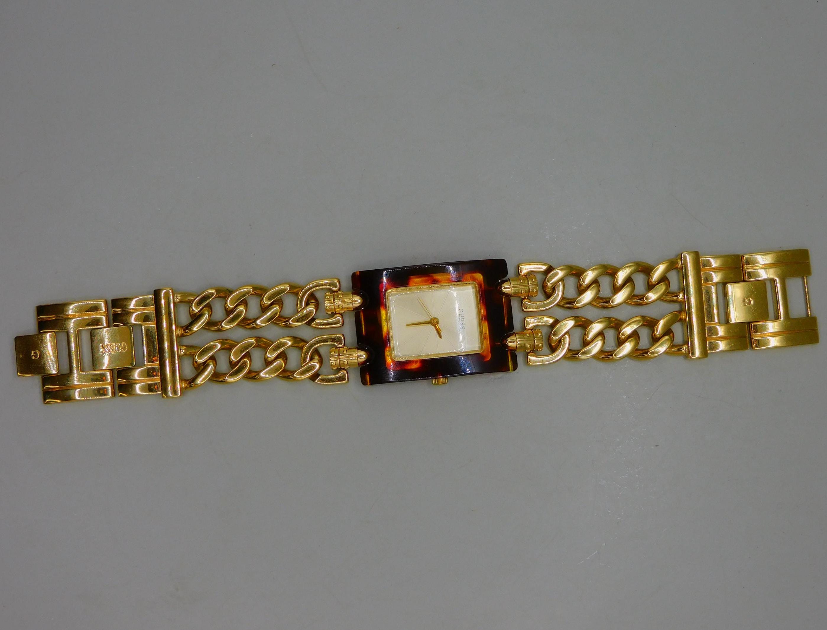 Guess Gold and Brown Chain-Link Women\'s Watch Guess Goldtone G Link Bracelet Watch Crystal | Mercari main image 2