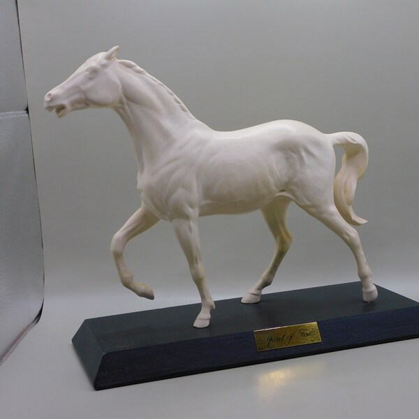 Vintage Beswick Spirit Of Fire, White Matt Horse Figurine On Wooden Plinth, Graham Tongue designer