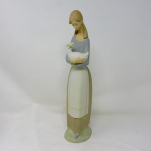 Lladro Girl Holding a Duck Figurine | Matt Finish | 1970–1999 | 10.75” Tall | Spanish Porcelain | Vintage Collectible