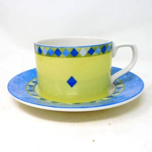 Royal Doulton 'Carmina' Tee / Kaffee-Tasse und Untertasse - Blau & Gelb - 1999