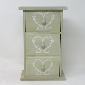 Wooden 3-Drawer Trinket Chest – Heart Design, Rustic Storage Box