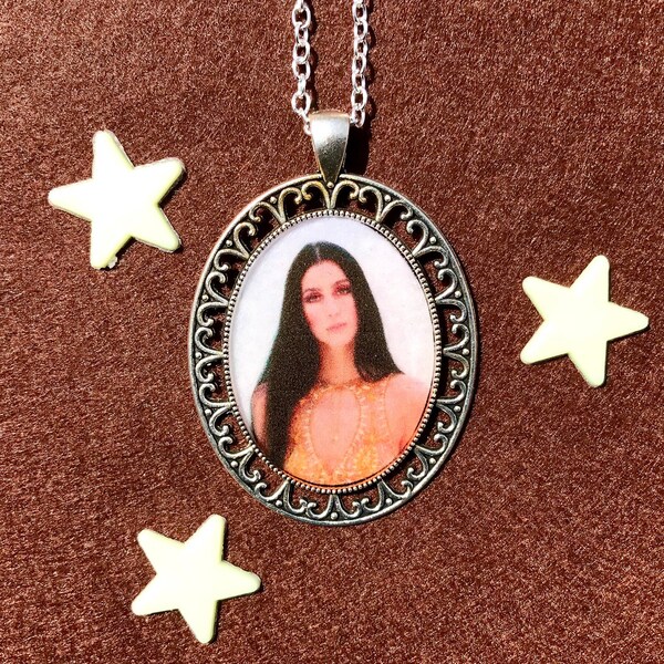 Cher Necklace or Keychain/ 60s 70s 80s Pendant/ Hippie, Music Festival/ Classic Rock Gift