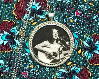 Joan Baez Necklace or Keychain/ 60s 70s Pendant/ Hippie, Music Festival/ Classic Rock Gift