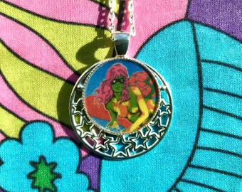 Psychedelic Necklace or Keychain/ 60s 70s Pendant/ Hippie, Psychedelic/ Music Festival Gift