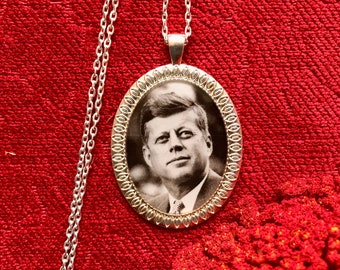 John F Kennedy Necklace or Keychain/ JFK/ Americana 50s, 60s Pendant/ Mod, Vintage, Classical Gift
