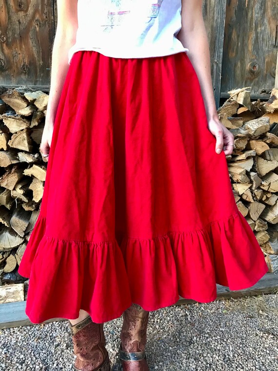 SALE! Red Corduroy Skirt/ Vintage Midi Square Dan… - image 4