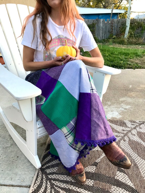 SALE Vintage Patchwork Maxi Skirt Plaid Prairie Skirt Handmade 60s Hippie Music Festival Etsy UK