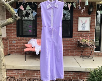 Vintage 60s Jumpsuit/ Lilac, Lavender/ Button Down/ High Neck, Capris