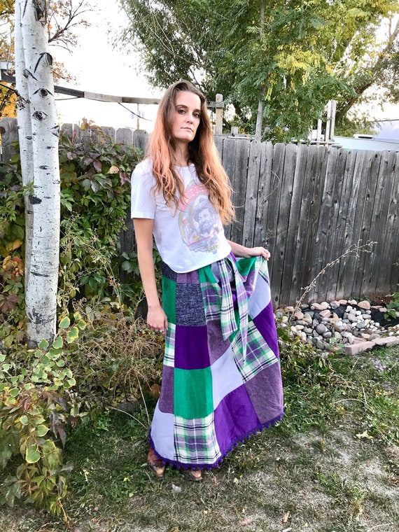 Vintage Patchwork Maxi Skirt/ Plaid Prairie Skirt… - image 1