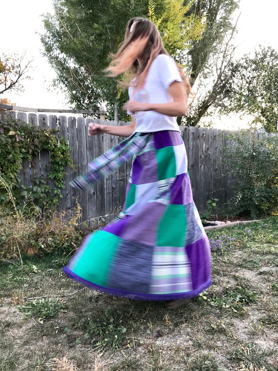 Vintage Patchwork Maxi Skirt/ Plaid Prairie Skirt… - image 9