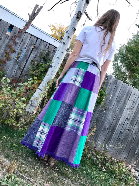 Vintage Patchwork Maxi Skirt/ Plaid Prairie Skirt… - image 2
