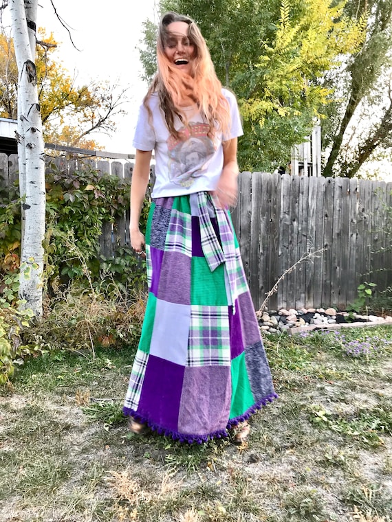 Vintage Patchwork Maxi Skirt/ Plaid Prairie Skirt… - image 8