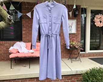 Vintage 60s Sears Dress/ Lilac, Lavender/ Button Down/ High Neck Knee Length