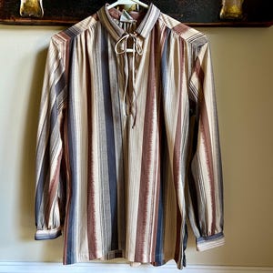 Vintage 70s Blouse/ Long Sleeve Top/ Disco Shirt