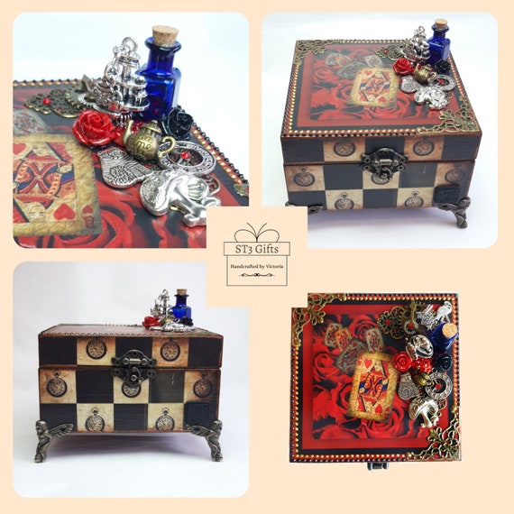 Alice in Wonderland Gifts, Decoupage Jewelry Box, Birthday Present