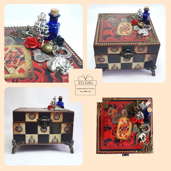 Alice in Wonderland Gifts, Decoupage Jewelry box, Birthday Present for Story Book Lover, wax melts gift set