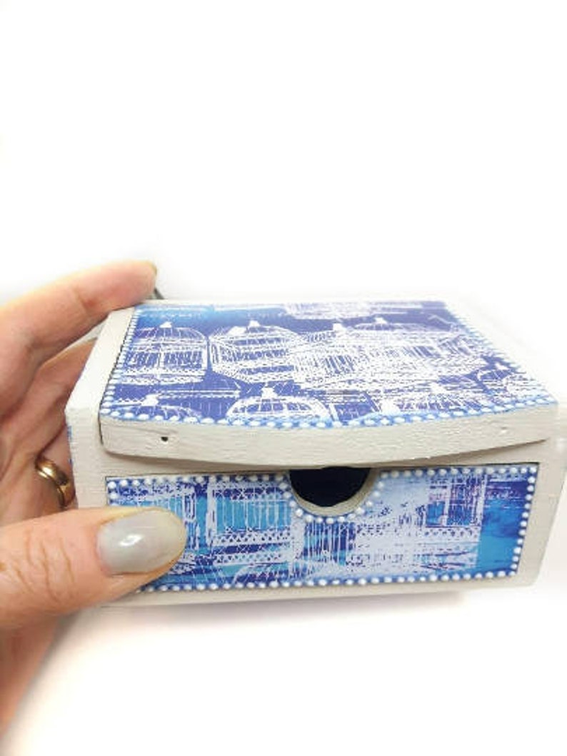 Small Jewellery Box Blue Trinket Box Wood Jewelry Box Etsy