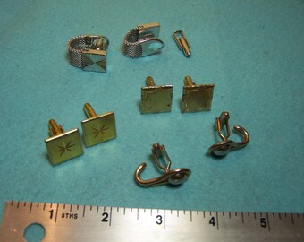 Vintage Men's Cuff Links Four Pairs Gold Toned and Silver Toned