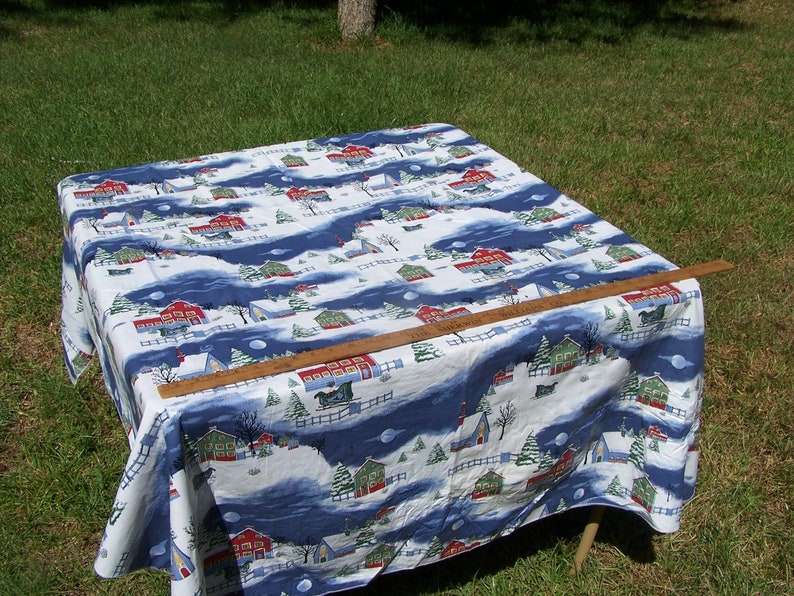 Vintage Winter or Christmas Oilcloth Tablecloth Etsy