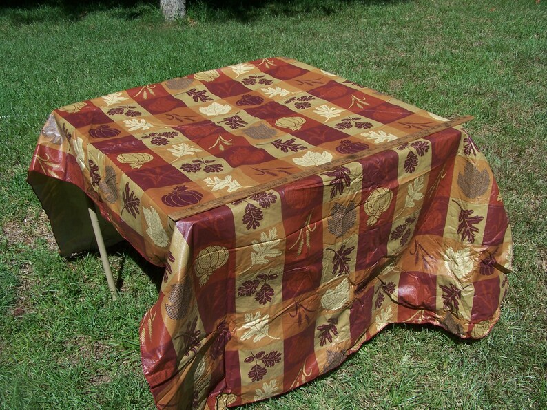 Vintage Thanksgiving or Fall season oilcloth tablecloth Etsy
