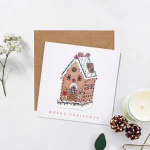 Gingerbread House Illustrato Biglietto di Natale 148x148mm