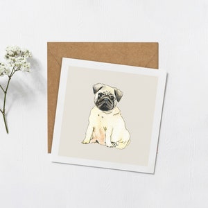 Cartão de felicitações ilustrado Pug 148x148mm