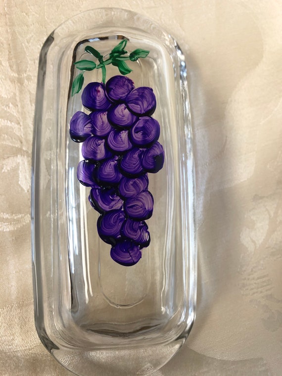 Hand Painted Grape Cluster Glass Butter Dish Grapes on Glass Etsy