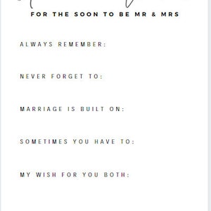 Advice and Wishes card for bride and groom