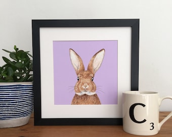 Bunny Illustration Print | Framed Rabbit Art | Square Signed Bunny Print