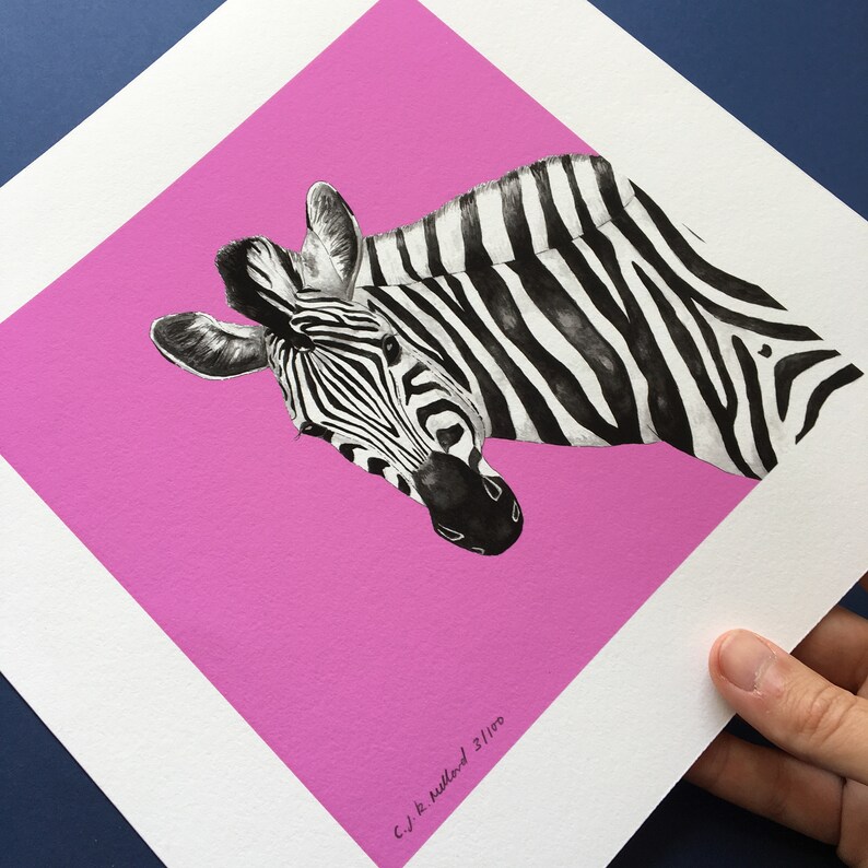 Zebra Illustration Print Pink Zebra Wall Art Zebra Drawing Etsy