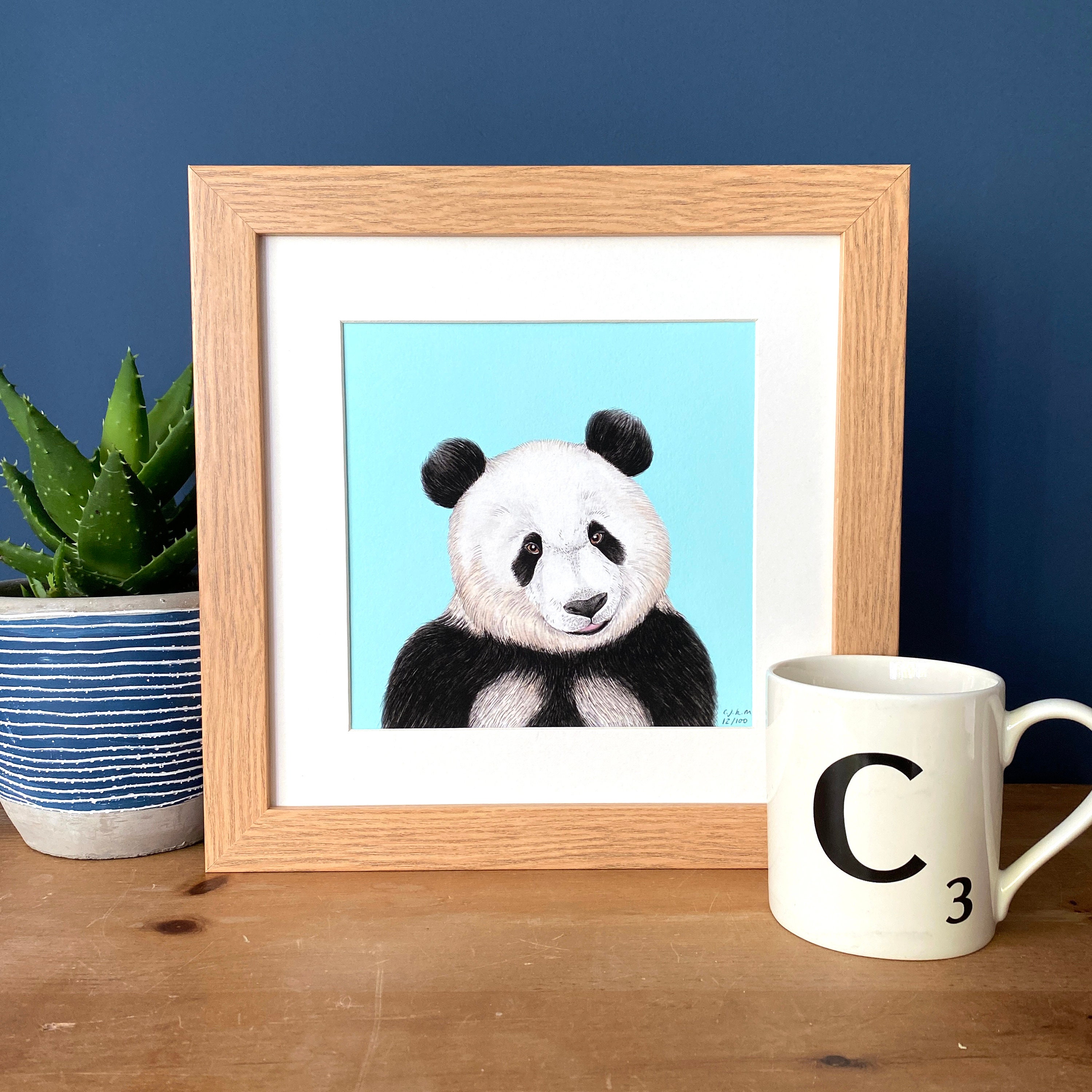 Panda Illustration Print Light Blue Panda Wall Art Panda Giclee Print 