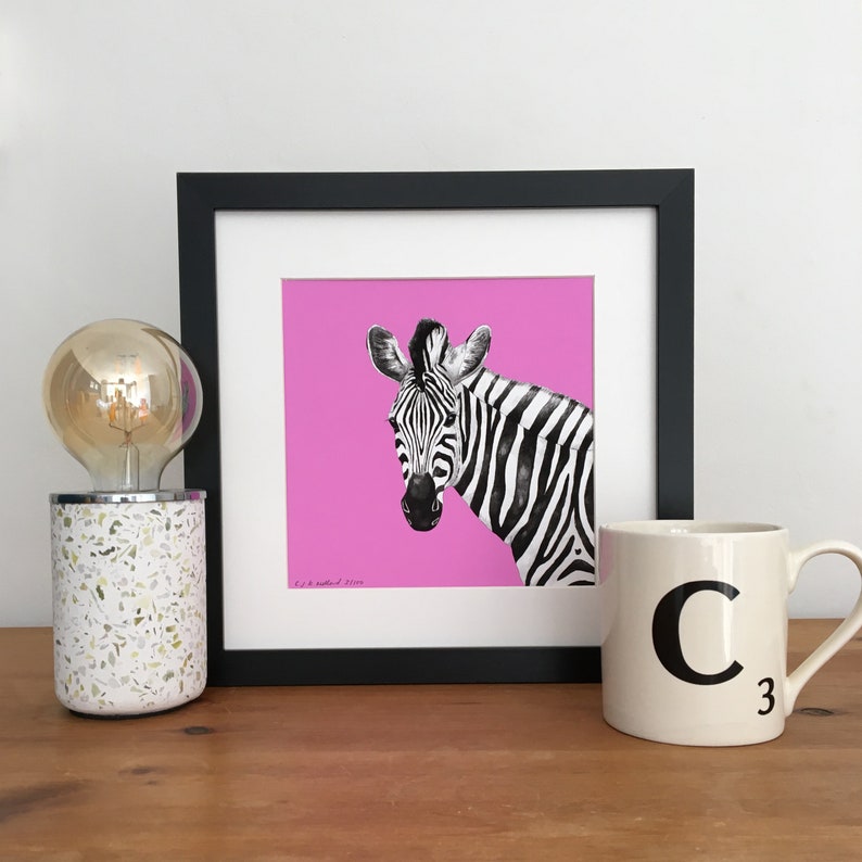 Zebra Illustration Print Pink Zebra Wall Art Zebra Drawing Etsy