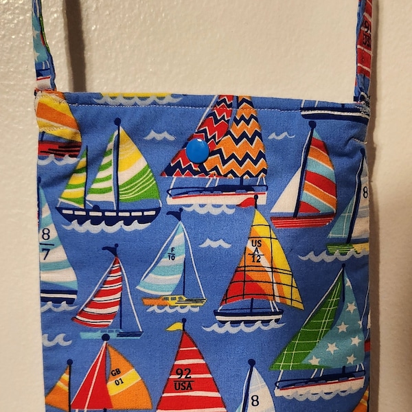 Beautiful Nautical Boat Print Crossbody Bag - "Sail Away" -  Fully lined - 100% Quilt Cotton Quality Fabric