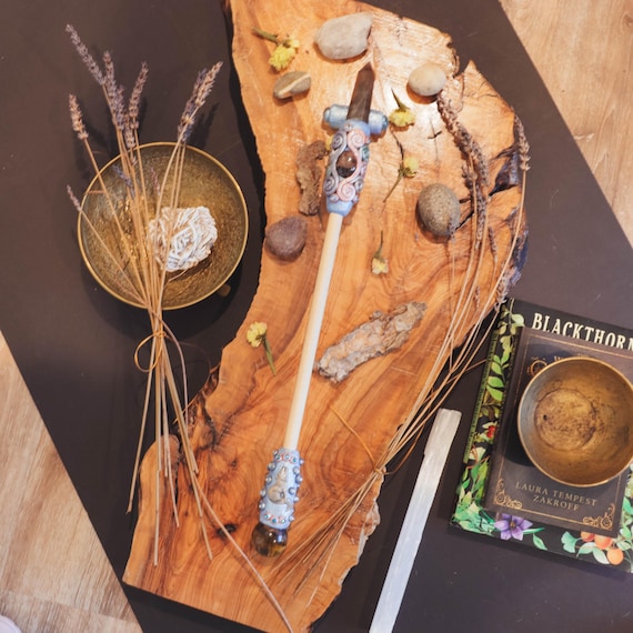 GODDESS CRYSTAL WAND: Smoky Quartz, Tiger's Eye & Jasper