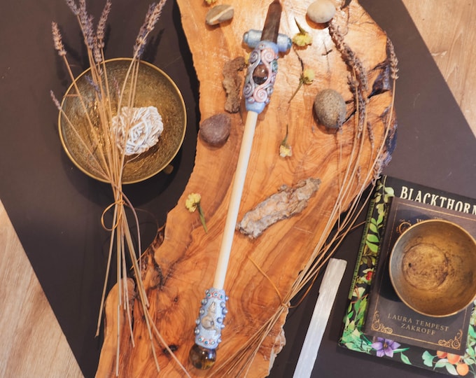 GODDESS CRYSTAL WAND: Smoky Quartz, Tiger's Eye & Jasper