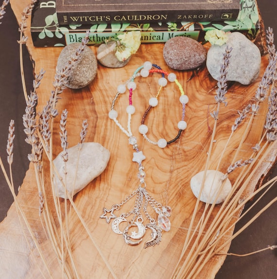 Handmade Rainbow Moonstone 13 Moons Rosary, Lunar Prayer Beads