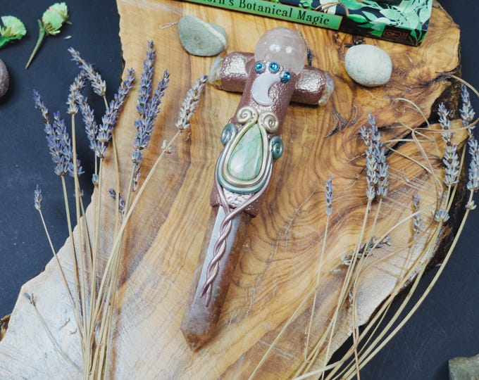CRYSTAL WAND, MOON Goddess: Hematite, Kunzite, Rose Quartz