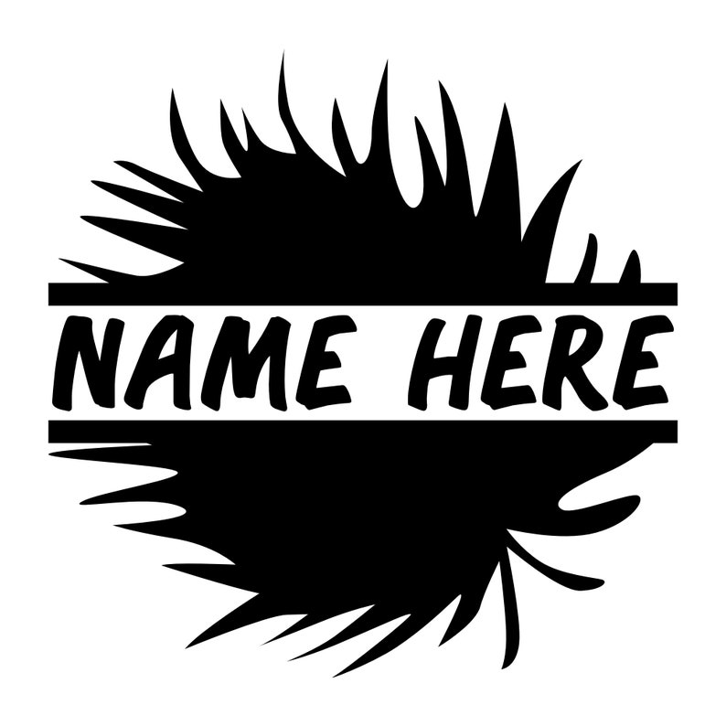 Pu&ograve; includere: Silhouette nera e bianca di un'esplosione solare con il testo "NAME HERE" al centro.
