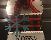 Buffalo Plaid Merry Christmas Snowflake Door Hanger