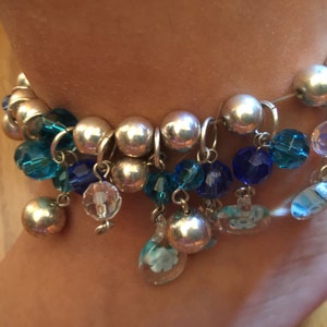 BOHO- Burningman - Silver Beaded with blue glass beads - retro