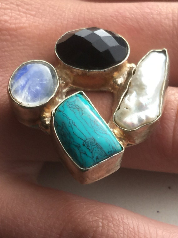 Multi-Stone Ring Set in 925 silver- Turquoise, Bi… - image 3