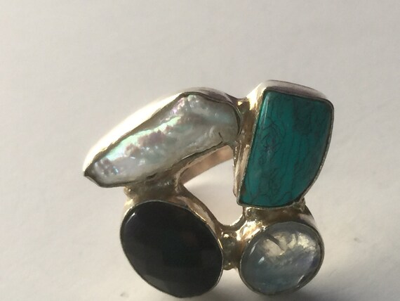 Multi-Stone Ring Set in 925 silver- Turquoise, Bi… - image 4